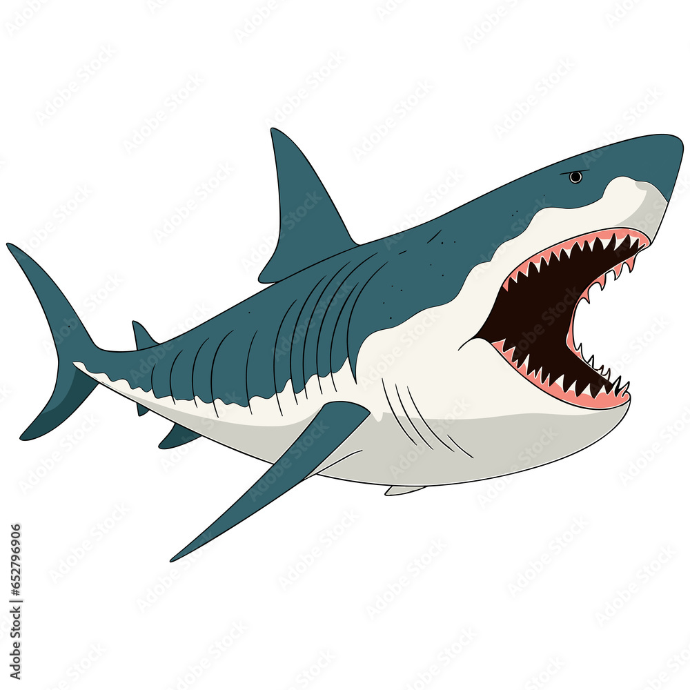 Fototapeta premium Shark isolated on transparent background, Generative Ai.