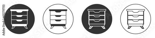Black Furniture nightstand icon isolated on white background. Circle button. Vector