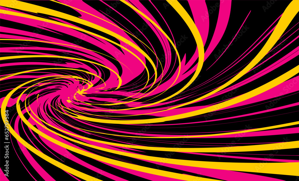 Obraz premium Black-yellow-crimson swirl of dynamic lines of movement on a black background. a background of lines appeared.