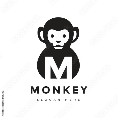 Canvas Print cute monkey animal mammal primate mascot wildlife character logo design vector g