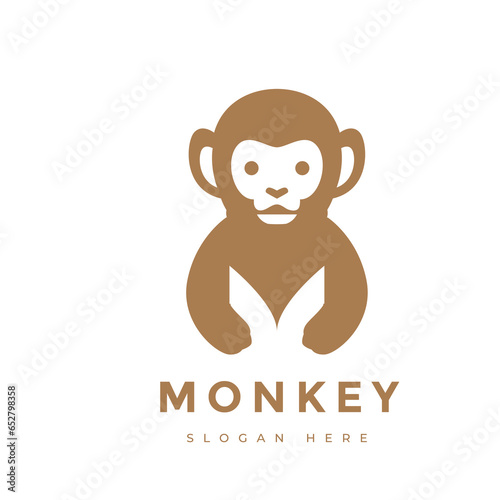 cute monkey animal mammal primate mascot wildlife character logo design vector graphic illustration