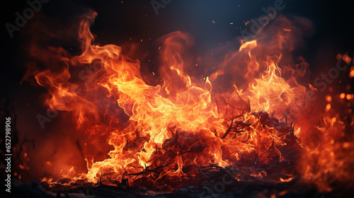 Fire in the fireplace HD 8K wallpaper Stock Photographic Image