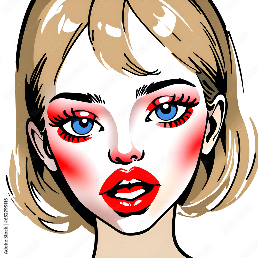 Fototapeta premium Beautiful girl face with red lips.