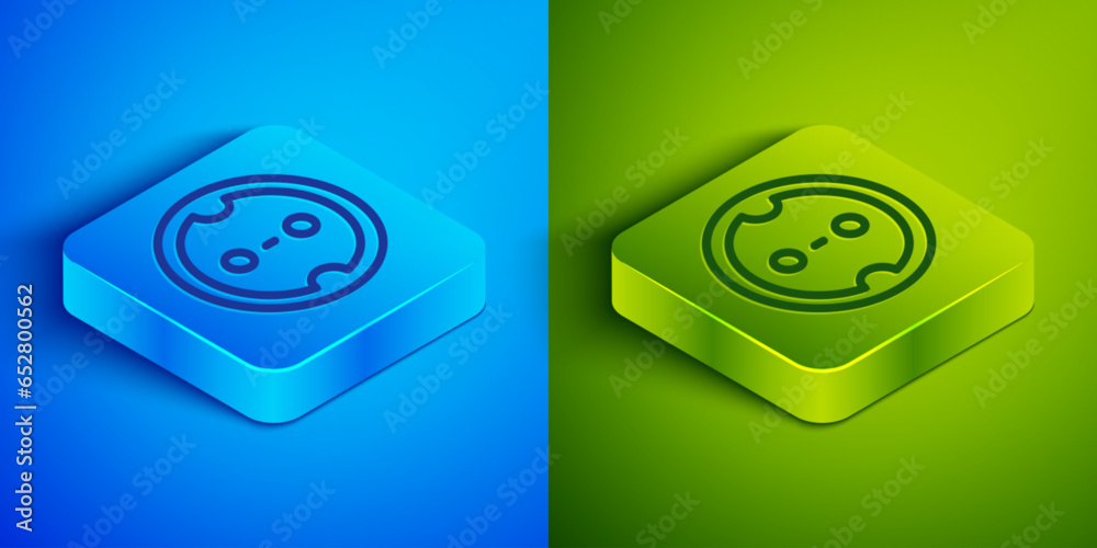 Isometric line Electrical outlet icon isolated on blue and green background. Power socket. Rosette symbol. Square button. Vector Isometric line Electrical outlet icon isolated on blue and green background. Power socket. Rosette symbol. Square button. Vector