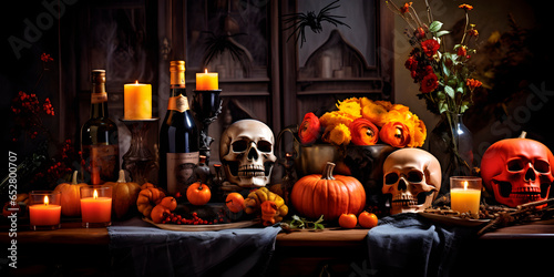 Beautiful colorful halloween themed table decoration