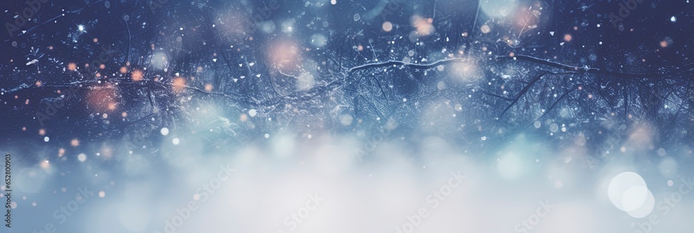 Blurred out snowstorm abstract nature background with lots of bokeh and a bright center spotlight and a subtle vignette border. - obrazy, fototapety, plakaty 