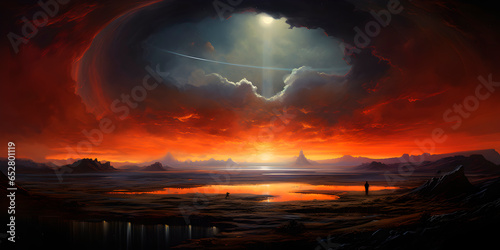 Vast open scifi landscape with vibrant colors and beautiful skies