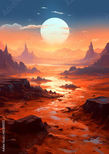 Vast open scifi landscape with vibrant colors and beautiful skies © MadsDonald