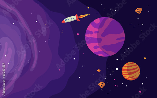 vector hand drawn galaxy background with planet star and asteroids