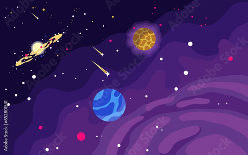 vector hand drawn galaxy background with planet star and asteroids