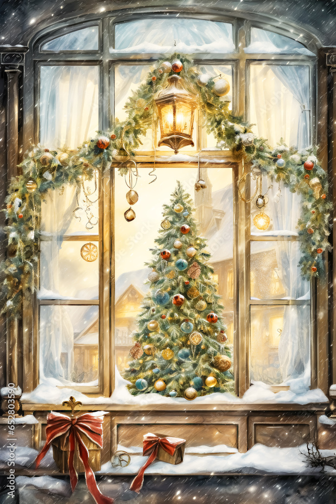 Watercolor Christmas Window Digital Papers, Christmas Backgrounds, Christmas Window Clipart, Winter Junk Journal Kit, Journal Digital Papers
