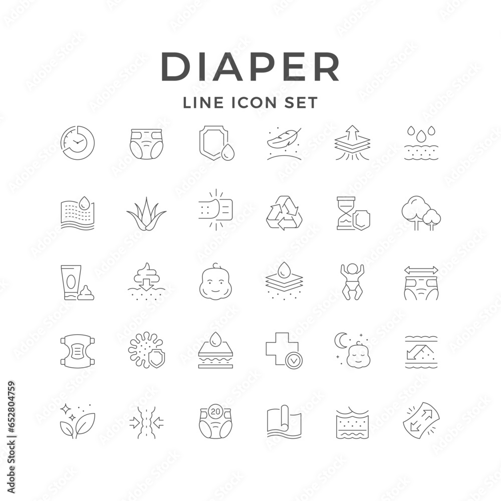 Set line icons of diaper - obrazy, fototapety, plakaty 