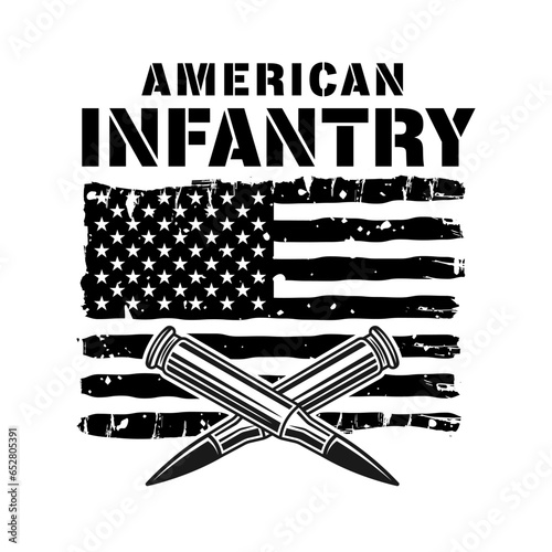 American infantry special forces vector illustration in monochrome style with USA flag and bullets isolated on white