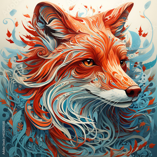 Image of abstract fantasy of fox head pattern. Wildlife Animals, Illustration, Generative AI. © yod67