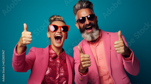 Cyber Monday themed crazy men and woman giving thumbs up photo