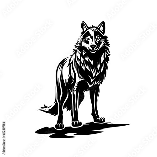 A wolf stands at full height.
