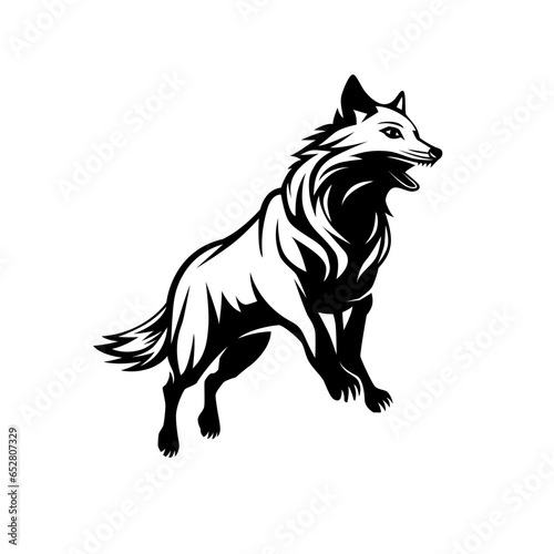 A wolf jumps to the side.