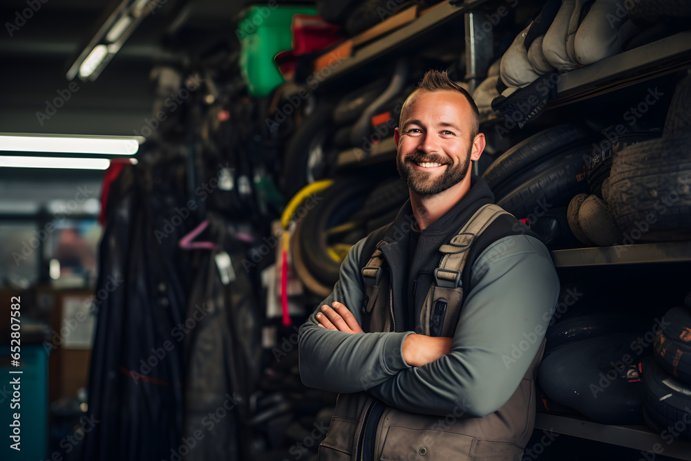 Garage owner smiling at the camera Garage owner smiling at the camera
