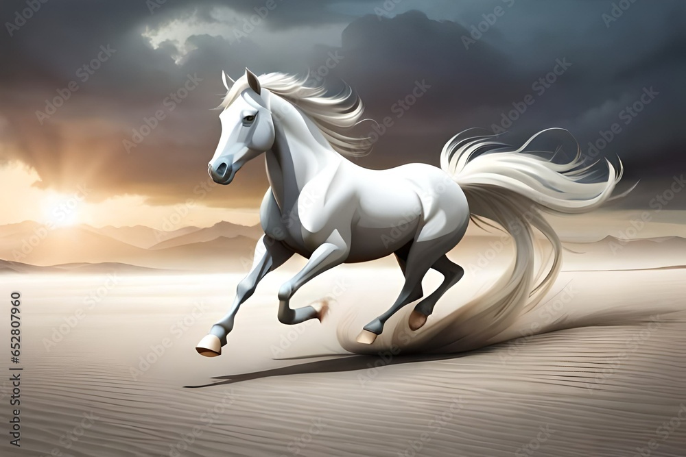 white horse running