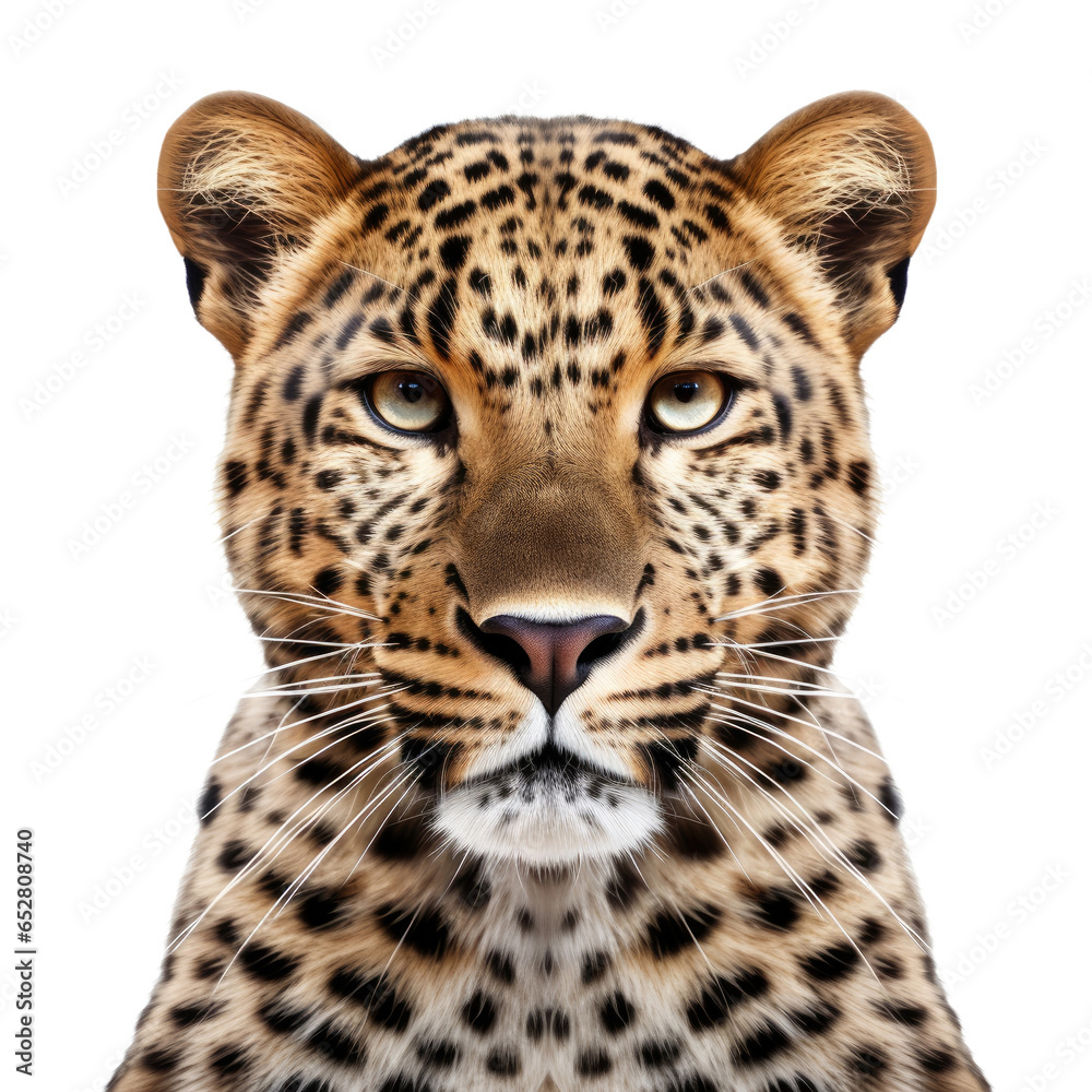 Leopard face shot on transparent background Leopard face shot on transparent background