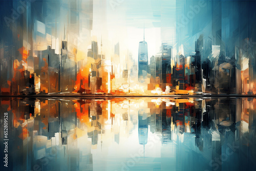 Skyline of a huge city  blurred out  background