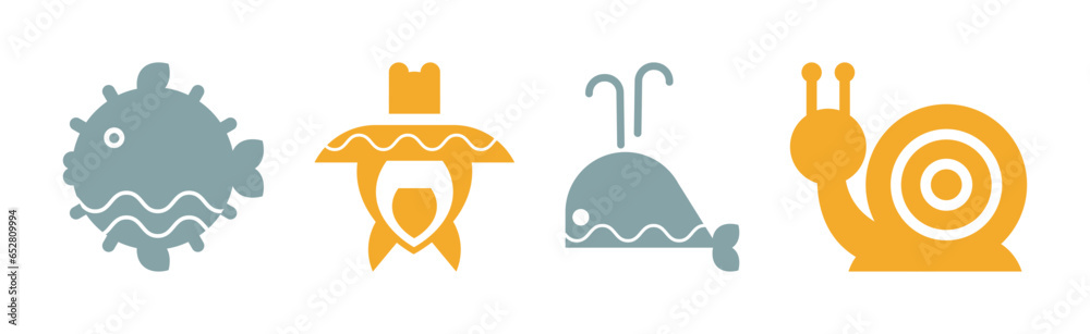 Sea and Marine Fauna Flat Icon and Pictogram Vector Set