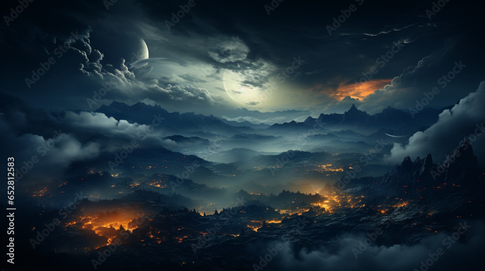 landscape surreal apocalypse mountain galaxy sky, Generative Ai landscape surreal apocalypse mountain galaxy sky, Generative Ai