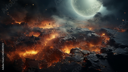 landscape surreal apocalypse mountain galaxy sky, Generative Ai