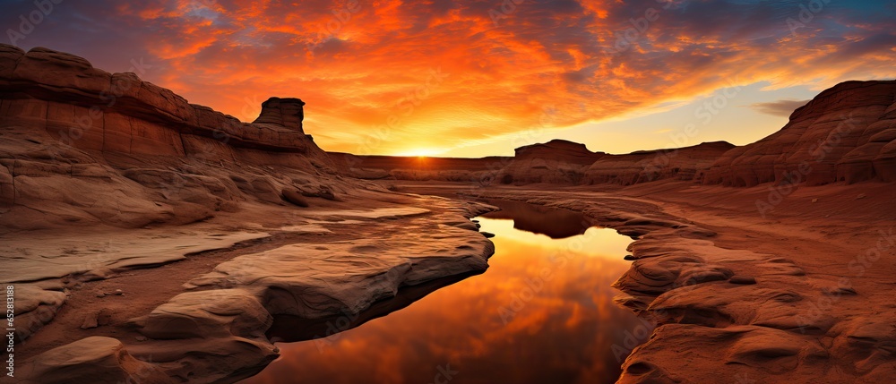 Desert Mountains during Sunset. Insane reflection over a Little Lake