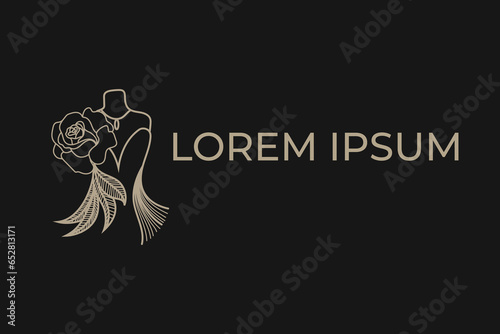 premium fashion dress logo design template in line style 
