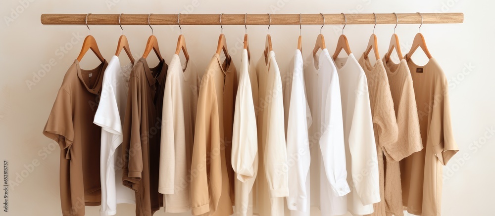 Minimal fashion clothes neutral beige linen blouses dresses and shirts on white background Blog website social media Minimal fashion clothes neutral beige linen blouses dresses and shirts on white background Blog website social media