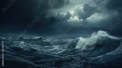 Obraz na płótnie Storm in the Ocean. Huge Waves an Strikes & Lightnings.