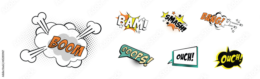 Comic Sound Effect and Pop Art Cloud Vector Set