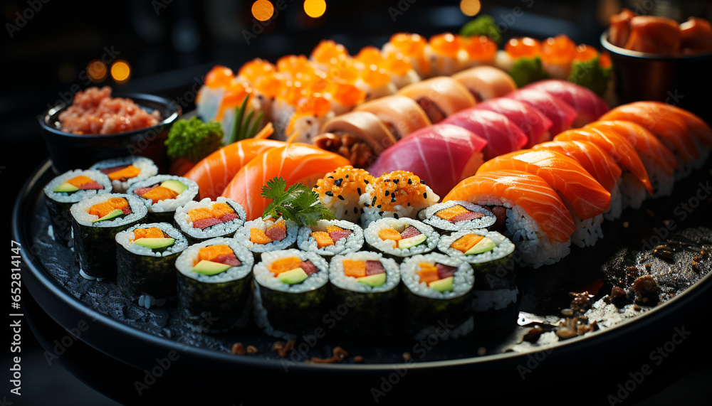 Freshness and variety on a plate, a gourmet seafood meal generated by AI Freshness and variety on a plate, a gourmet seafood meal generated by AI