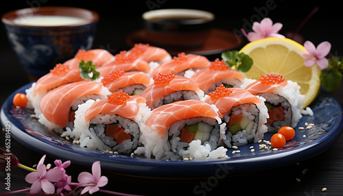 Freshness and cultures on a plate Japanese sushi, healthy eating generated by AI