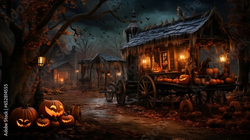 Pumpkin and wooden creepy set