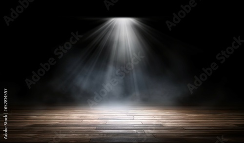 Center dark stage brilliance. Captivating theatrical performance. Spotlight serenity. Empty stage awaiting show. Magic of theater. Vintage opera house interior photo