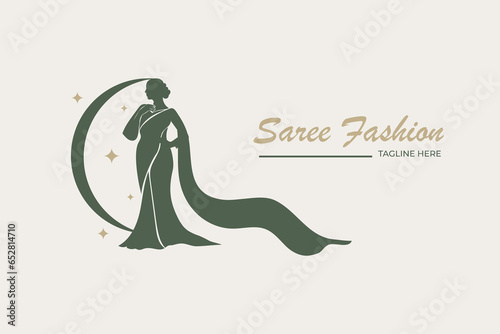 fashion logo design template with woman figure wearing saree dress 