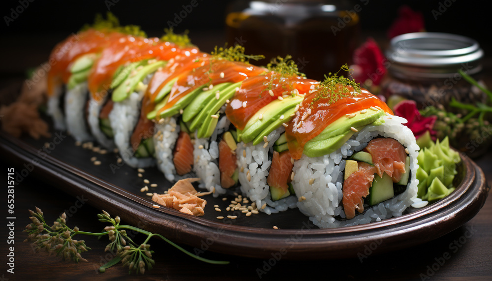 Freshness rolled up on a plate, a healthy eating refreshment generated by AI Freshness rolled up on a plate, a healthy eating refreshment generated by AI