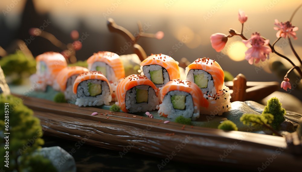 Freshness and cultures on a plate, healthy eating with sushi generated by AI Freshness and cultures on a plate, healthy eating with sushi generated by AI