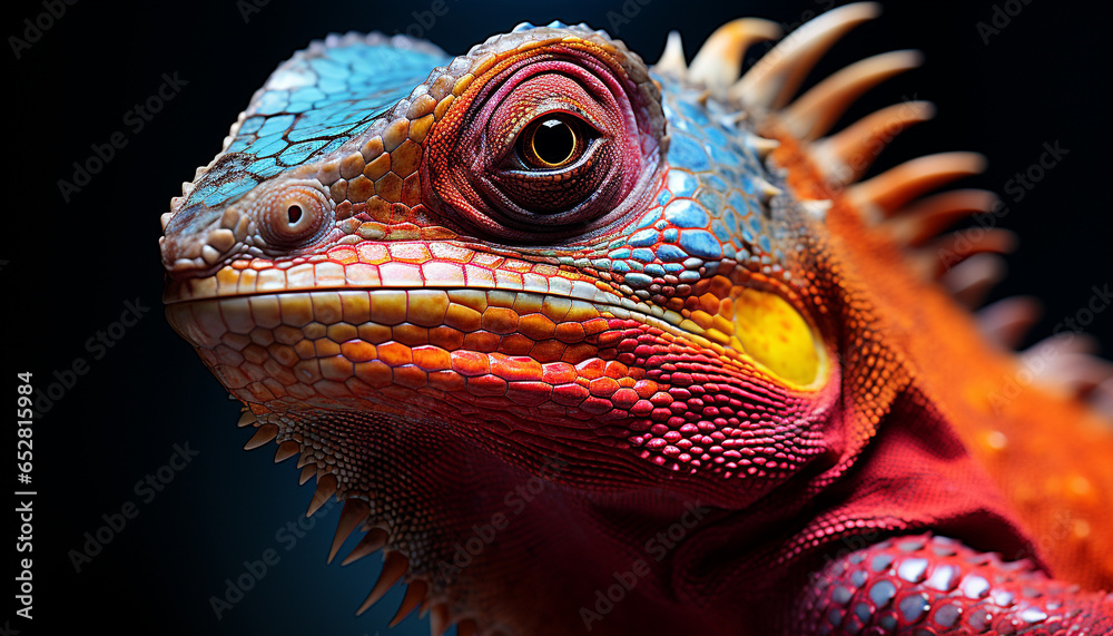 Obraz premium A vibrant green lizard, a cute and dangerous living organism generated by AI