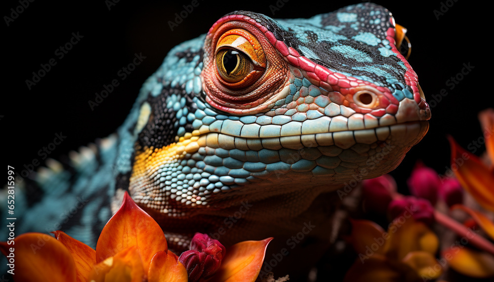 Green lizard looking at camera in tropical rainforest, beauty in nature generated by AI Green lizard looking at camera in tropical rainforest, beauty in nature generated by AI
