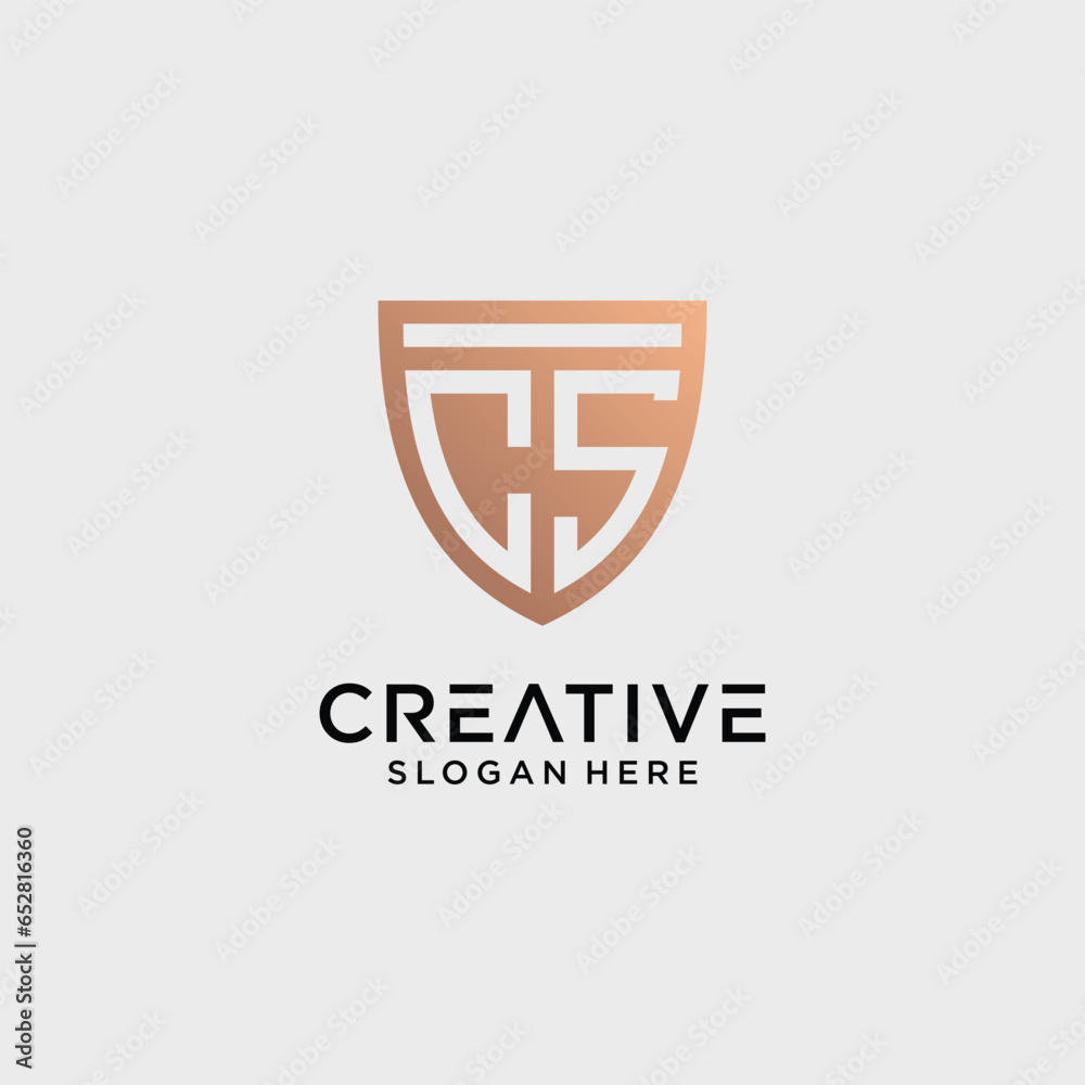 Creative style cs letter logo design template with shield shape icon
