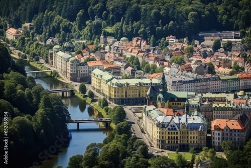Fototapeta Aerial View of Karlovy Vary: Explore the Breathtaking Beauty of This Czech Repub