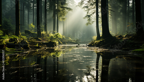 A tranquil scene of a wet forest reflects the beauty generated by AI © grgroup