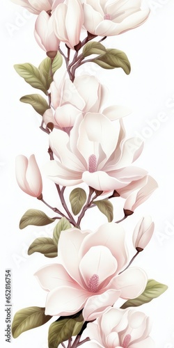 Magnolia Border with White Background. Lovely Decoration for Colourful Holiday Cards and Floral Design Projects