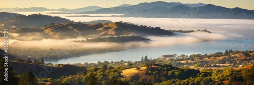 Panoramic View of San Francisco Bay Area and Countryside from Mount Tamalpais, Marin County, California, US photo