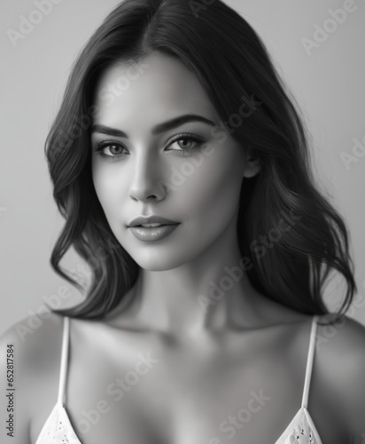close-up black and white photography portrait of a beautiful woman,