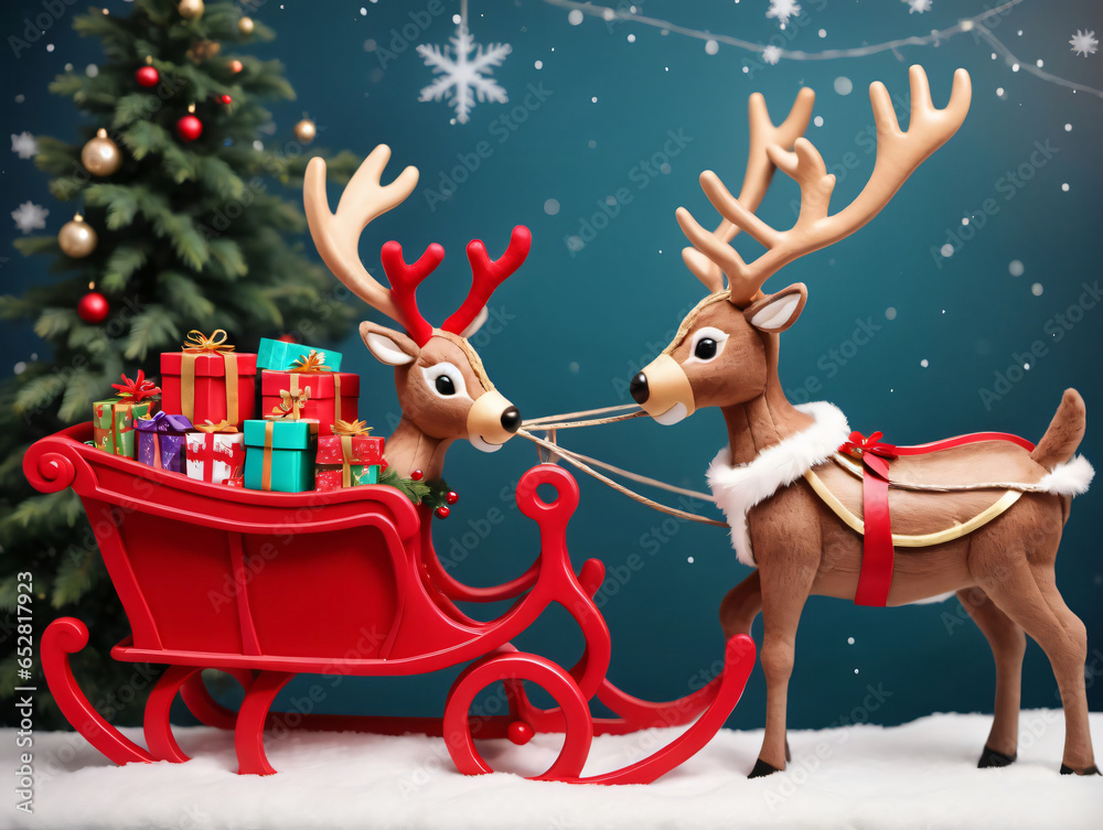 A Reindeer Pulling A Sler A Reindeer Pulling A Sler