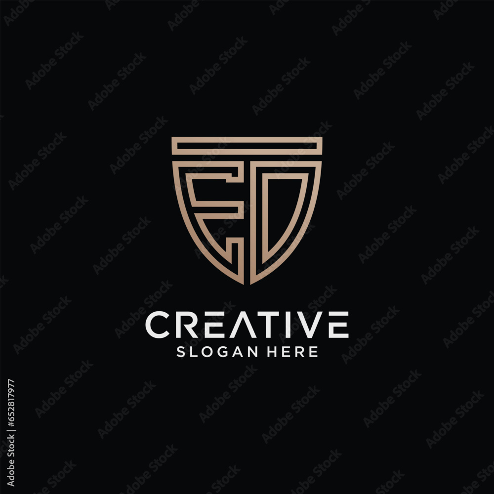 Creative style ed letter logo design template with shield shape icon Creative style ed letter logo design template with shield shape icon